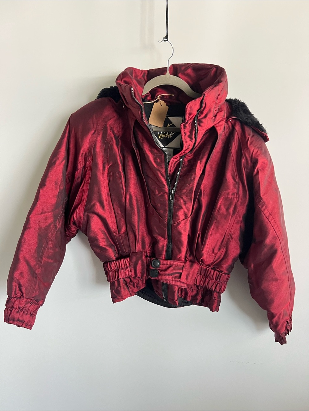 Vintage Red High Voltage Puffer Jacket with Hood